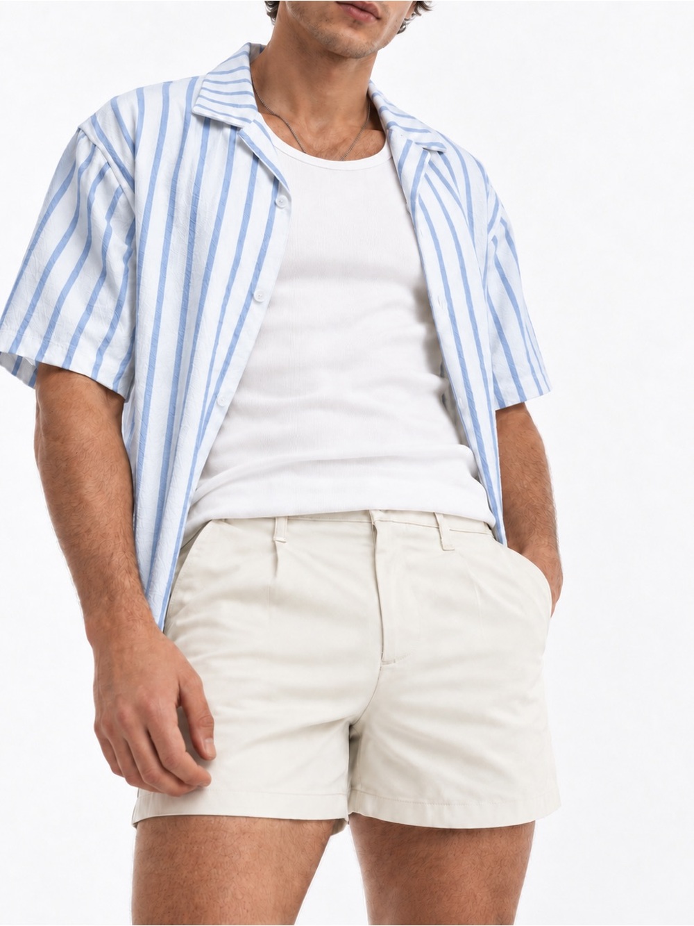 Men's ASOS DESIGN slim fit pleated chino shorts in stone Size 32
هله